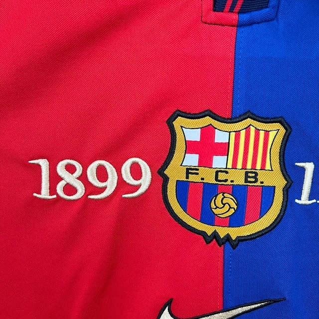 Camisa Barcelona 98/99 Home Edição Comemorativa 100 Anos Manga Longa - Retrô Masculina