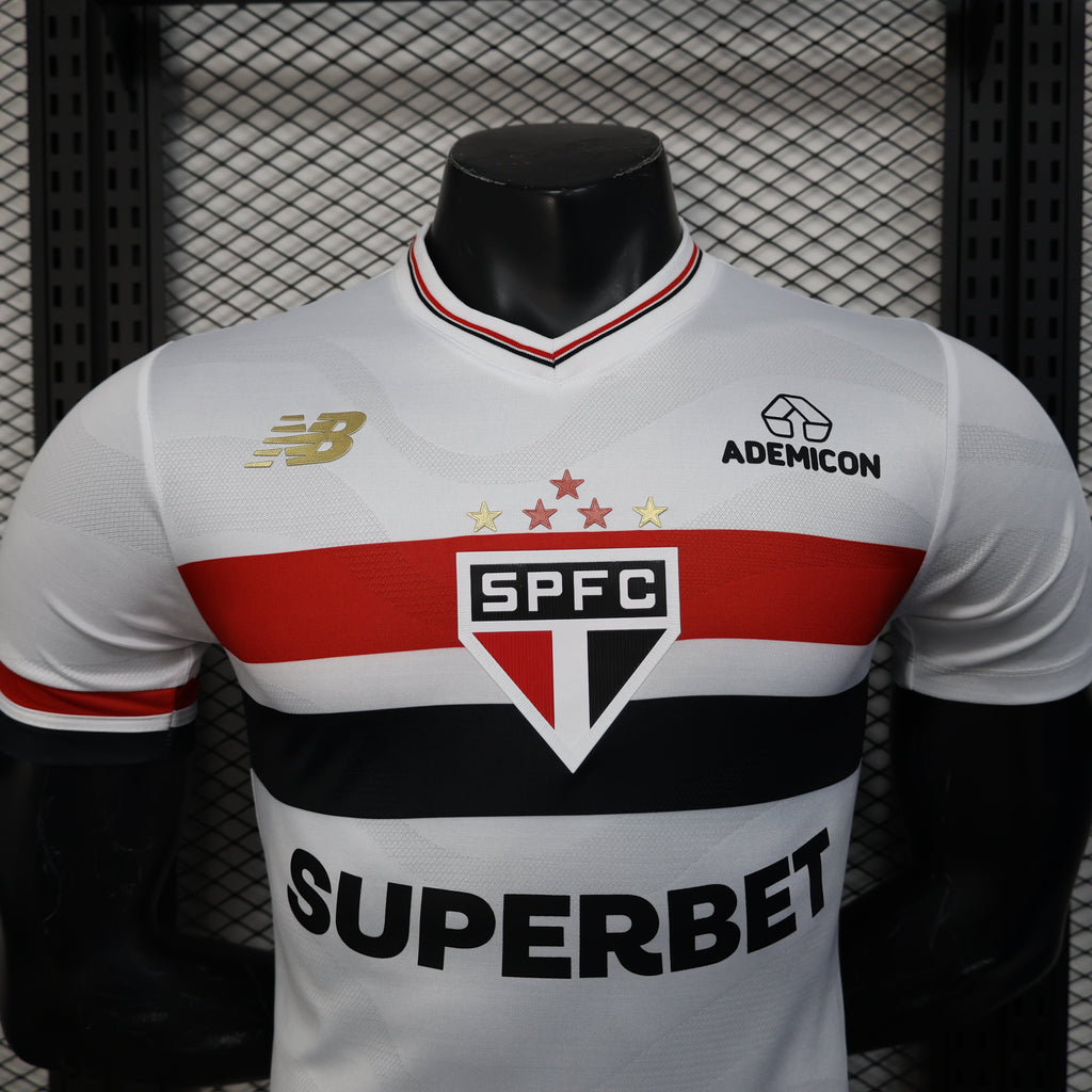 Camisa São Paulo 25/26 Home Versão jogador - New Balance Masculina - Braco + Vermelho